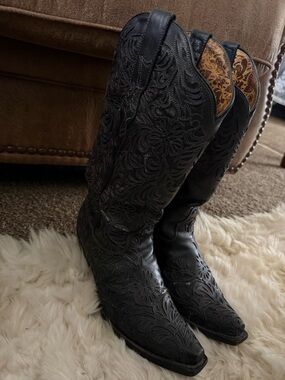 Corral Black Floral Glitter Western Heeled Boots